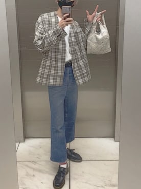 「大学生」｜「アイテム（ノーカラージャケット）」を使った、トモヒロさん（メンズ・183cm）の秋コーディネート