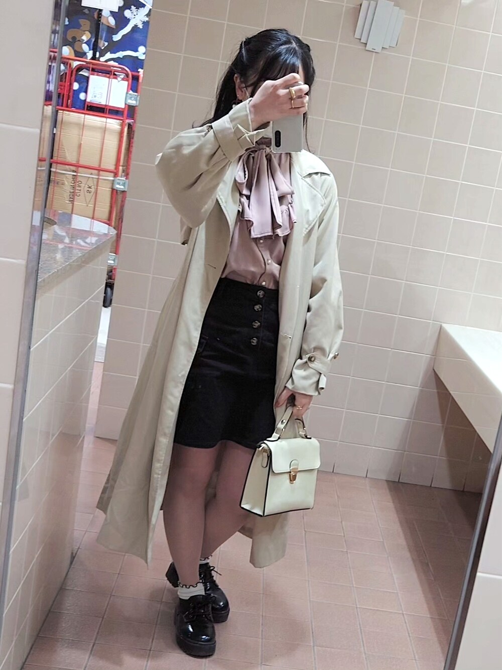 「今日のコーデ、今日の服、今日のファッション、コーデ記録」｜「ems exciteのアイテム（スカート、ブラック系）」を使った、セキレイさん（レディース・160cm）の春コーディネートの1枚目の写真