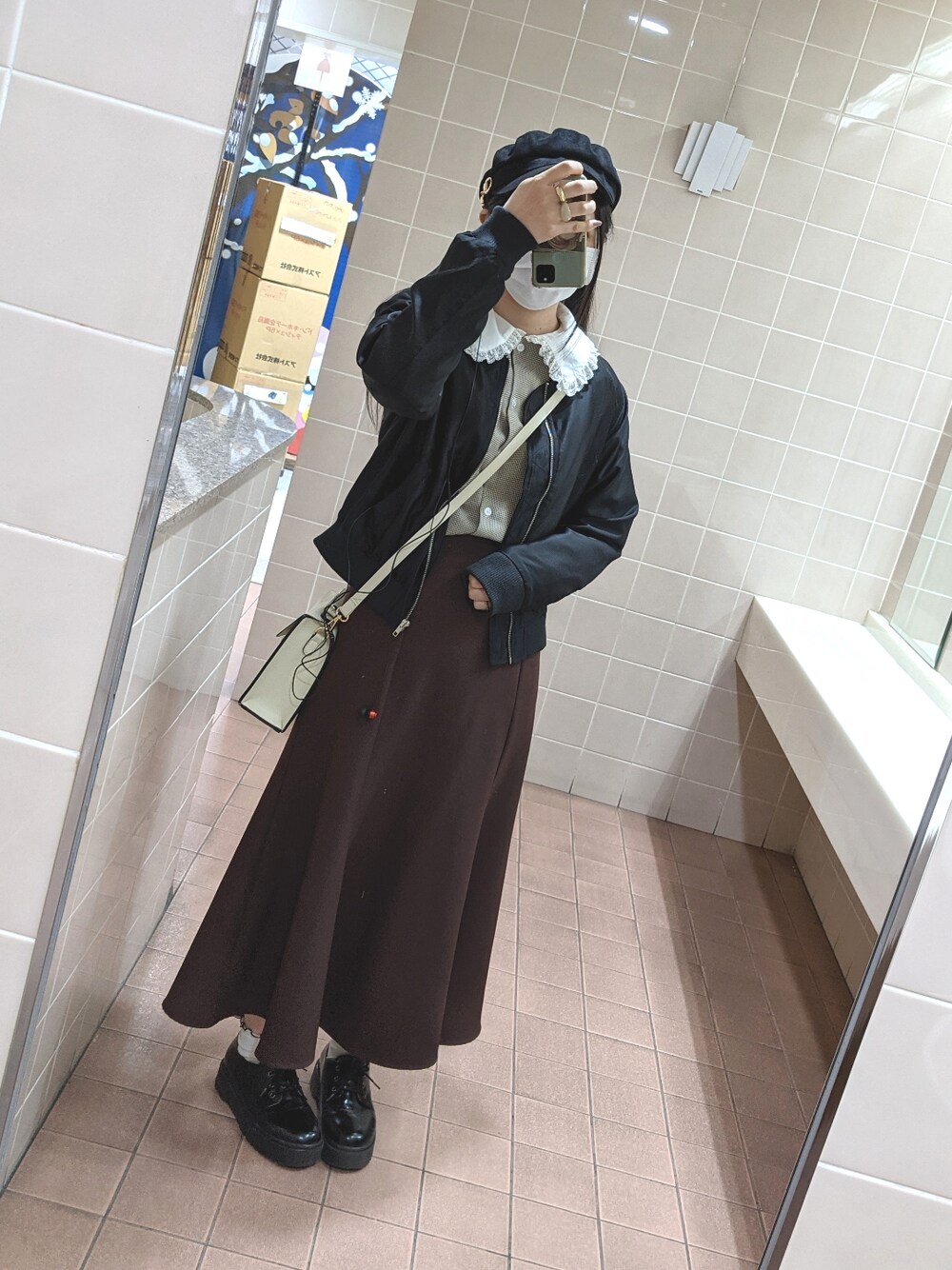 「今日のコーデ、今日の服、今日のファッション、コーデ記録」｜「INGNIのアイテム（スカート、ブラウン系）」を使った、セキレイさん（レディース・160cm）の秋コーディネートの1枚目の写真