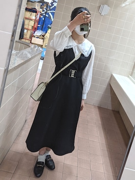 「GUコーデ」｜「アイテム（ジャンパースカート）」を使った、セキレイさん（レディース・160cm）の秋コーディネート