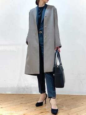 「ビジネススタイル」｜「アイテム（ノーカラーコート）」を使った、m.tさん（レディース・163cm）の冬コーディネート