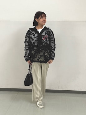 「URBAN RESEARCH DOORS（アーバンリサーチドアーズ）の『別注』LAYAS×DOORS　LACE JQD PARKA（パーカー、ブラック系）」を使った、はるまきさん（レディース・154cm）の春コーディネート