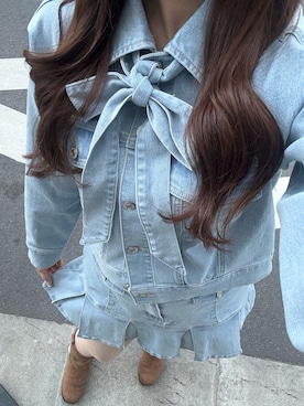 「アイテム（デニムジャケット）」を使った、Remi さん（レディース・164cm）の冬コーディネート