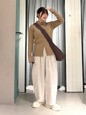 「アイテム（カーディガン/ボレロ、ブラウン系）」を使った、なっぴさん（レディース・158cm）の冬コーディネート