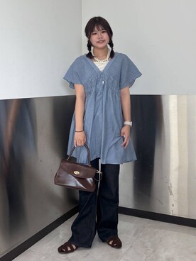 「LOWRYS FARM（ローリーズファーム）のパールタレンネックレス　249411（ネックレス）」を使った、なっぴさん（レディース・158cm・20代）の夏コーディネート