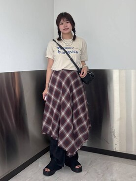 「LOWRYS FARM（ローリーズファーム）のパールタレンネックレス　249411（ネックレス）」を使った、なっぴさん（レディース・158cm・20代）の夏コーディネート