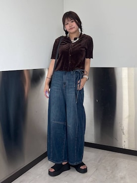 「LOWRYS FARM（ローリーズファーム）のパールタレンネックレス　249411（ネックレス）」を使った、なっぴさん（レディース・158cm・20代）の秋コーディネート