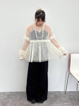 「LOWRYS FARM（ローリーズファーム）のパールタレンネックレス　249411（ネックレス）」を使った、なっぴさん（レディース・158cm・20代）の秋コーディネート