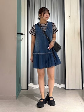 「LOWRYS FARM（ローリーズファーム）のフライスチビＴシャツＳＳ 111954（Tシャツ/カットソー）」を使った、なっぴさん（レディース・158cm・20代）の夏コーディネート