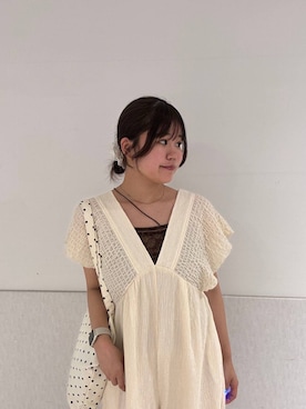「アイテム（サロペット/オーバーオール、ホワイト系）」を使った、なっぴさん（レディース・158cm）の夏コーディネート