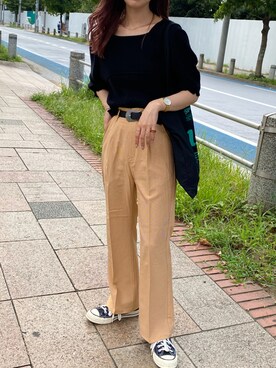 「Adoon plain（アドーンプレーン）のアイテム（ニット/セーター）」を使った、Nozomiさん（レディース・156cm）の秋コーディネート