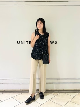「united arrows」｜「アイテム（スラックス）」を使った、市川 瑠依子さん（レディース・163cm）の夏コーディネート