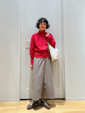 「アイテム（カーディガン/ボレロ、ピンク系）」を使った、市川 瑠依子さん（レディース・163cm）の秋コーディネート