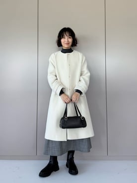 「アイテム（ノーカラーコート）」を使った、市川 瑠依子さん（レディース・163cm）の秋コーディネート