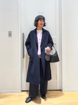 「アイテム（チェスターコート）」を使った、市川 瑠依子さん（レディース・163cm）の冬コーディネート