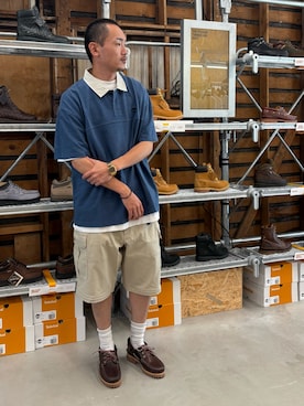 「アイテム（モカシン/デッキシューズ、レッド系）」を使った、tbl4373さん（メンズ・176cm）の夏コーディネート