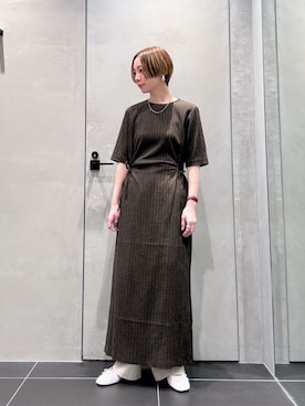 「アイテム（ワンピース/ドレス、ブラウン系）」を使った、ISHIYAMAさん（レディース・156cm）の春コーディネート