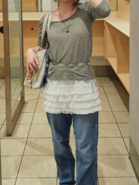 「レイヤードスタイル」｜「しまむら（シマムラ）のアイテム（キャミソール）」を使った、alanaさん（レディース・156cm）の秋コーディネート