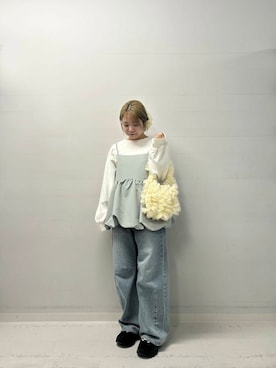「チュール」｜「アイテム（キャミソール、グレー系）」を使った、yukaさん（レディース・152cm）の冬コーディネート