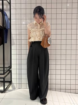 「帰省コーデ」｜「アイテム（スラックス）」を使った、yukaさん（レディース・152cm）の夏コーディネート