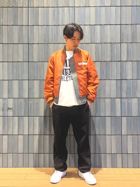 「リバーシブル」｜「アイテム（MA-1）」を使った、しゅうとさん（メンズ・172cm）の秋コーディネート