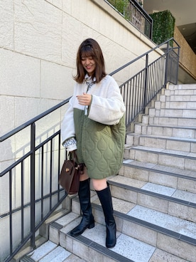 「OLIVE des OLIVE（オリーブデオリーブ）のアイテム（ノーカラーコート）」を使った、erikaoliveさん（レディース・158cm）の冬コーディネート