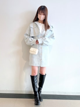 「サックスブルー」｜「アイテム（ブーツ）」を使った、erikaoliveさん（レディース・158cm）の冬コーディネート
