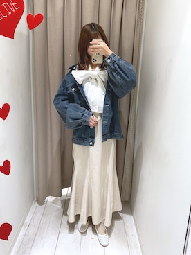 「ボウタイ」｜「アイテム（デニムジャケット）」を使った、erikaoliveさん（レディース・158cm）の春コーディネート