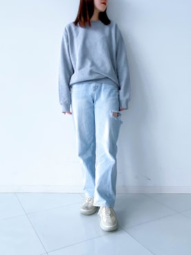 「TRUSS（トラス）のアイテム」を使った、MUJI-T.jp無地カジュアルウェアさん（レディース・156cm）の秋コーディネート