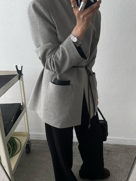 「アイテム（ノーカラージャケット）」を使った、akanenakatsuさん（レディース・163cm）の冬コーディネート