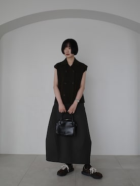 「ニットベスト」｜「アイテム（スカート、グレー系）」を使った、akanenakatsuさん（レディース・163cm）の秋コーディネート