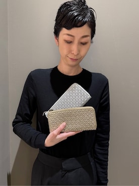 「HIROKO HAYASHI（ヒロコハヤシ）のGIRASOLE（ジラソーレ）ファスナー式長財布（財布、ゴールド系）」を使った、Kさん（レディース・170cm）の春コーディネート