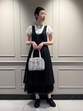 「HIROKO HAYASHI（ヒロコハヤシ）のPANIER（パニエ）ボストンバッグ（ボストンバッグ、ホワイト系）」を使った、Kさん（レディース・170cm）の夏コーディネート