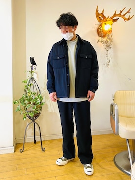 「N.HOOLYWOOD（N.ハリウッド）のアイテム（ミリタリージャケット）」を使った、⭐︎満運⭐︎さん（メンズ・173cm）の冬コーディネート