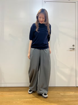 「tk.TAKEO KIKUCHI（ティーケータケオキクチ）のスムースタッチニット（ニット/セーター、ブルー系）」を使った、mmho01さん（レディース・171cm）の春コーディネート