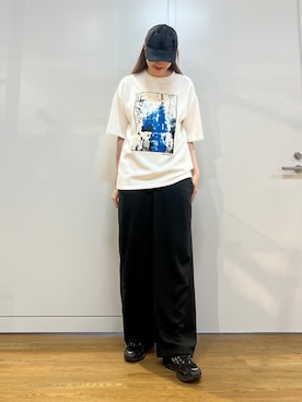 「tk.TAKEO KIKUCHI（ティーケータケオキクチ）のダメージキャップ（キャップ、ブラック系）」を使った、mmho01さん（レディース・171cm）の春コーディネート