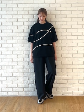 「tk.TAKEO KIKUCHI（ティーケータケオキクチ）のコードエンブロカットソー（Tシャツ/カットソー、ブラック系）」を使った、mmho01さん（レディース・171cm）の春コーディネート