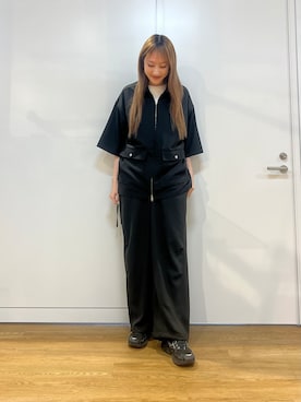 「tk.TAKEO KIKUCHI（ティーケータケオキクチ）のフロントジップシャツアウター（シャツ/ブラウス、ブラック系）」を使った、mmho01さん（レディース・171cm）の春コーディネート