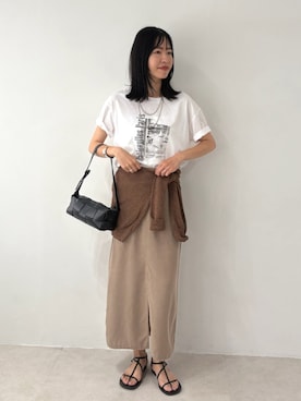 「Doux archives（ドゥアルシーヴ）のPARIS転写ロゴTee（Tシャツ/カットソー、ホワイト系）」を使った、douxarchivesさん（レディース・158cm）の夏コーディネート