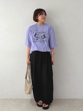 「Doux archives（ドゥアルシーヴ）のリネンタックコクーンパンツ（その他パンツ、ブラック系）」を使った、douxarchivesさん（レディース・158cm）の夏コーディネート