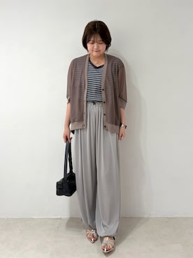 「Doux archives（ドゥアルシーヴ）の【ZOZO限定】トリコットシフォンドルマンカーディガン（カーディガン/ボレロ、ブラウン系）」を使った、douxarchivesさん（レディース・158cm）の夏コーディネート