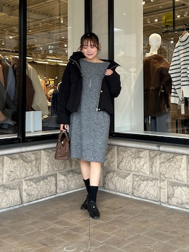 「アイテム（チュニック）」を使った、momoさん（レディース・159cm）の冬コーディネート