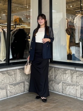 「Thevon（ゼボン）のウェーブ柄5分袖シアープルオーバー（Tシャツ/カットソー、ホワイト系）」を使った、momoさん（レディース・159cm）の夏コーディネート