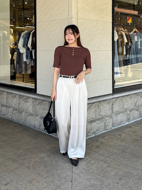 前後2WAY5分袖キーネックリブニット