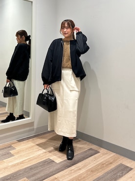 「アイテム（ボストンバッグ）」を使った、momoさん（レディース・159cm）の秋コーディネート