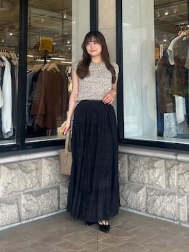 「Thevon（ゼボン）のMIXフレンチニット（ニット/セーター、ベージュ系）」を使った、momoさん（レディース・159cm）の夏コーディネート