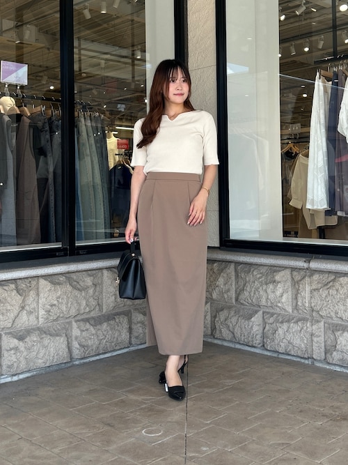 前後2WAY5分袖キーネックリブニット