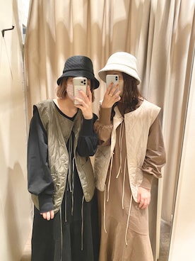 「お揃いコーデ」｜「アイテム（帽子）」を使った、minamiさん（レディース・158cm）の秋コーディネート