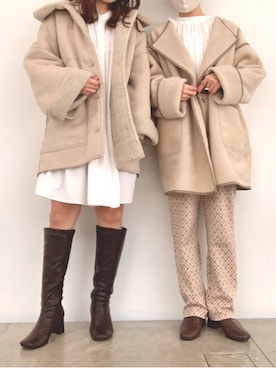 「Kastane（カスタネ）のアイテム（ムートンコート）」を使った、minamiさん（レディース・158cm）の秋コーディネート