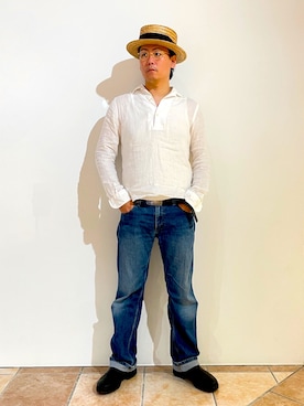 「ISAMU KATAYAMA BACKLASH（イサムカタヤマバックラッシュ）のアイテム」を使った、清野さん（メンズ・175cm）の夏コーディネート